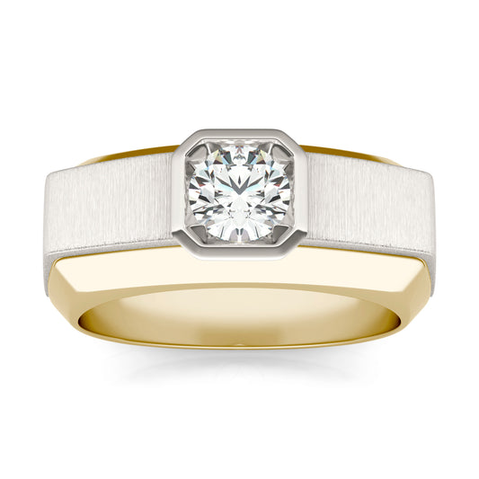1/2 CTW Round Caydia Lab Grown Diamond Signature Classic Solitaire Mens Ring 14K Two-Tone Yellow & White Gold