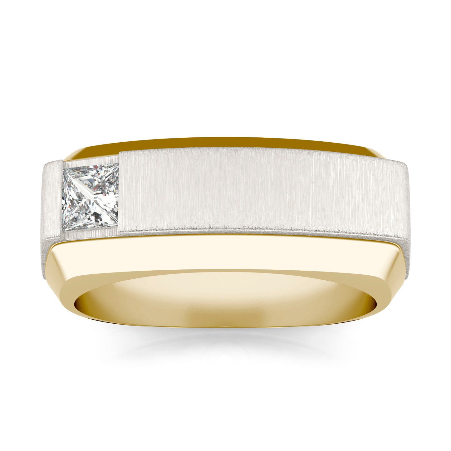 1/4 CTW Princess Caydia Lab Grown Diamond Signature Asymmetrial Solitaire Mens Ring 14K Two-Tone Yellow & White Gold