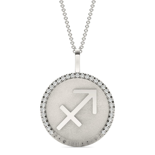 1/4 CTW Round Caydia Lab Grown Diamond Sagittarius Pendant 14K White Gold