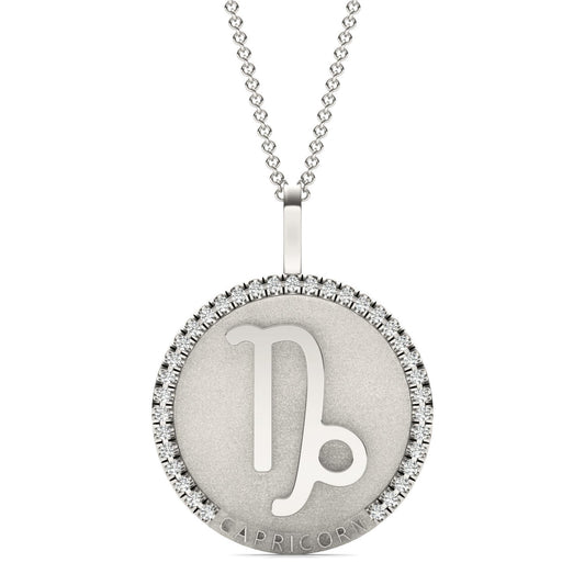 1/4 CTW Round Caydia Lab Grown Diamond Capricorn Pendant 14K White Gold