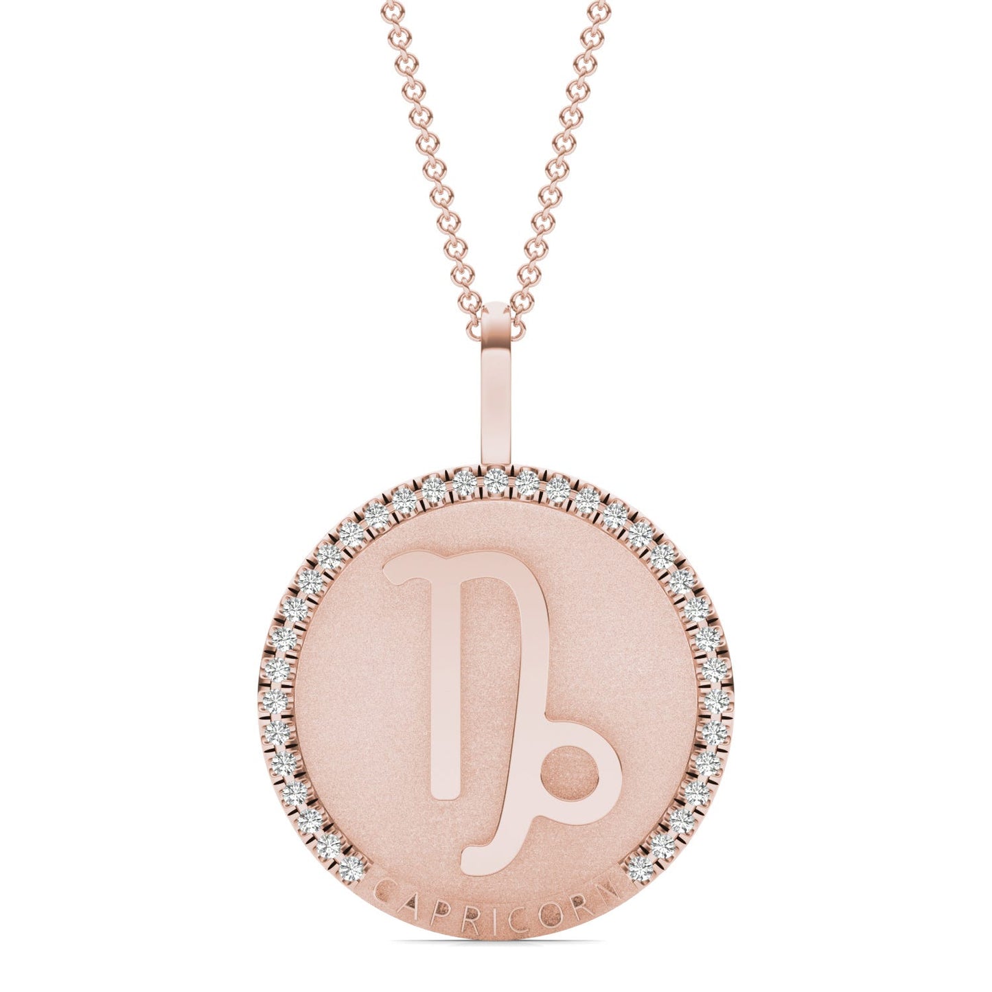 1/4 CTW Round Caydia Lab Grown Diamond Capricorn Pendant 14K Rose Gold