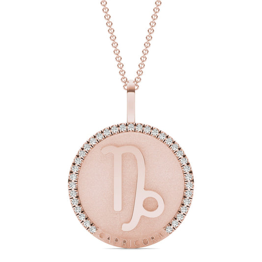 1/4 CTW Round Caydia Lab Grown Diamond Capricorn Pendant 14K Rose Gold