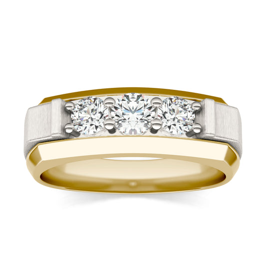 7/8 CTW Round Caydia Lab Grown Diamond Signature Three Stone Mens Ring 14K Two-Tone Yellow & White Gold
