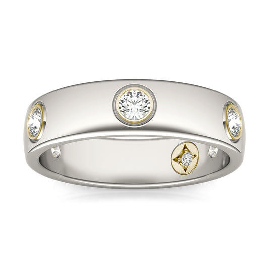 2/5 CTW Round Caydia Lab Grown Diamond Signature Star Five Stone Bezel Set Band Ring 14K Two-Tone White & Yellow Gold