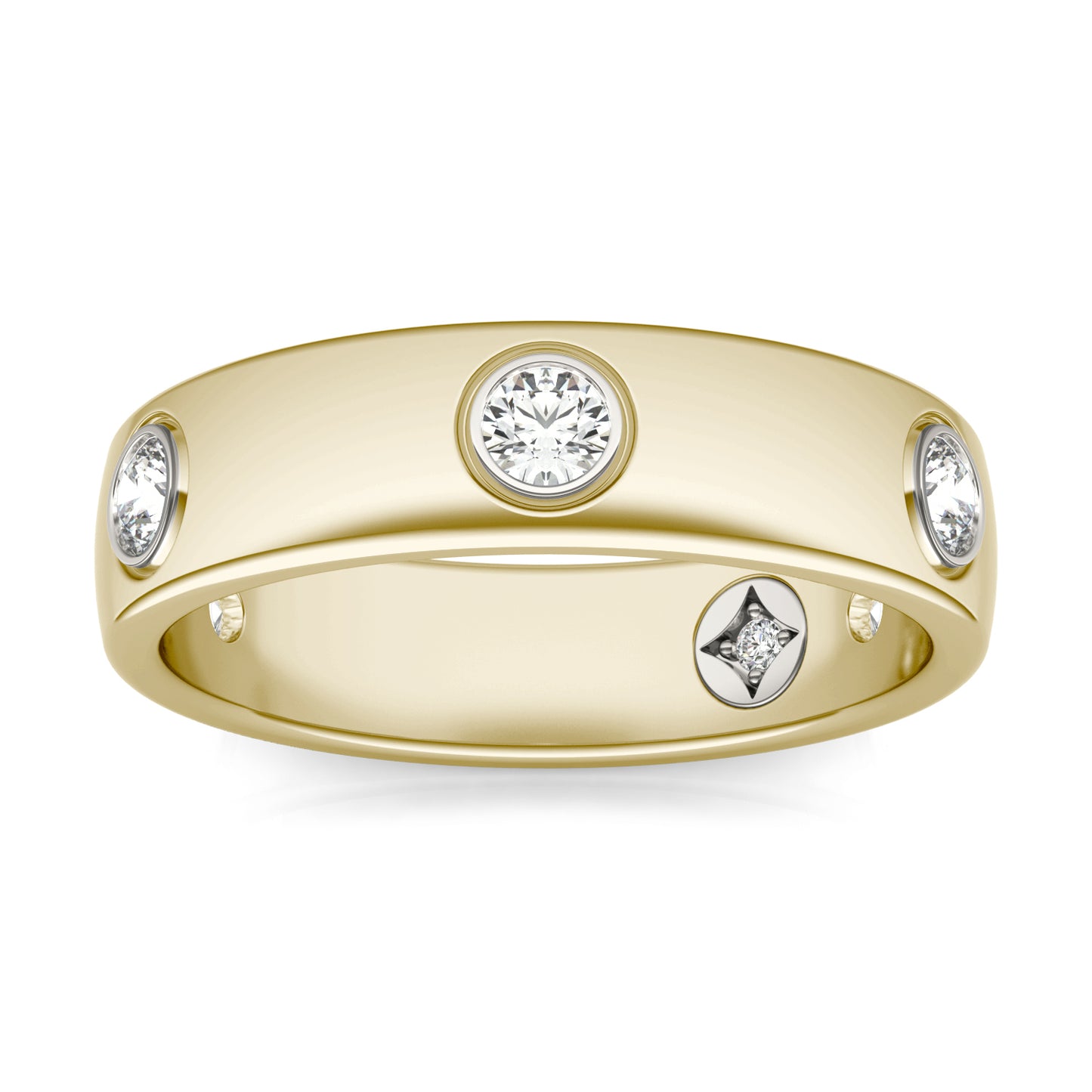 2/5 CTW Round Caydia Lab Grown Diamond Signature Star Five Stone Bezel Set Band 14K Two-Tone Yellow & White Gold