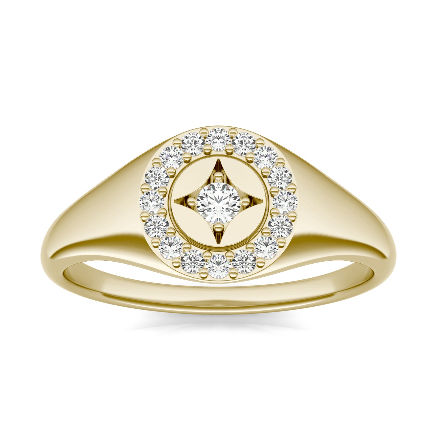 1/5 CTW Round Caydia Lab Grown Diamond Signature Star Halo Signet Ring 14K Yellow Gold