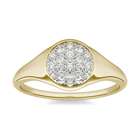 1/3 CTW Round Caydia Lab Grown Diamond Signature Star Round Cluster Signet Ring 14K Yellow Gold