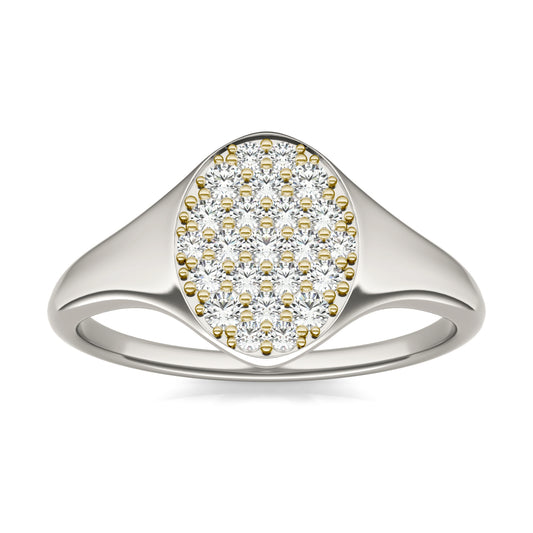 1/3 CTW Round Caydia Lab Grown Diamond Signature Star Oval Cluster Signet Ring 14K White Gold