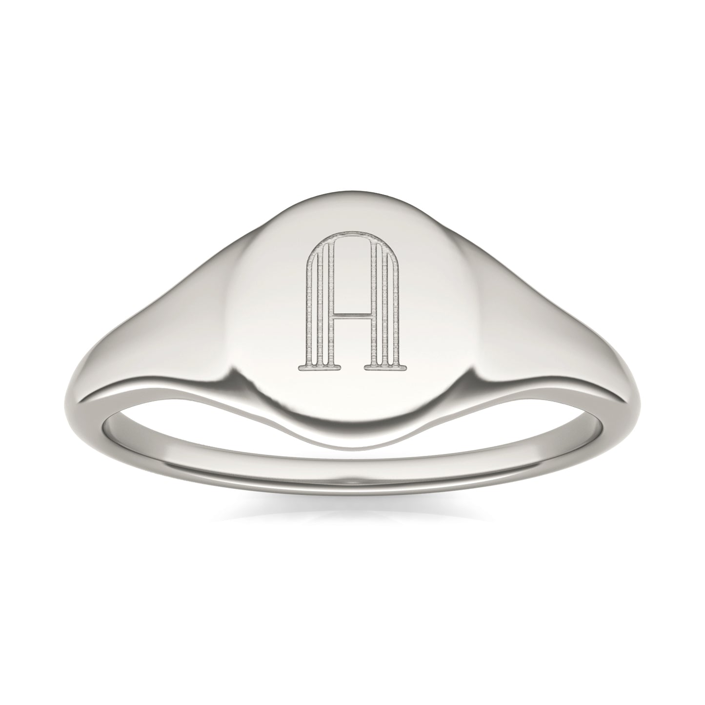 Round Caydia Lab Grown Diamond Signature Round Initial Signet Ring 14K White Gold