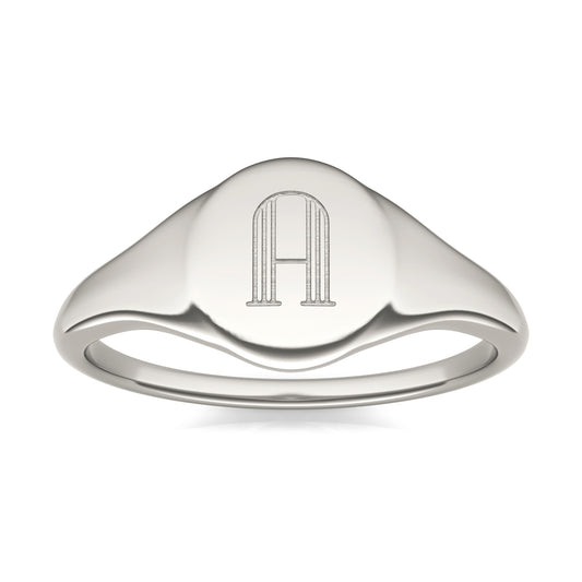 Round Caydia Lab Grown Diamond Signature Round Initial Signet Ring 14K White Gold