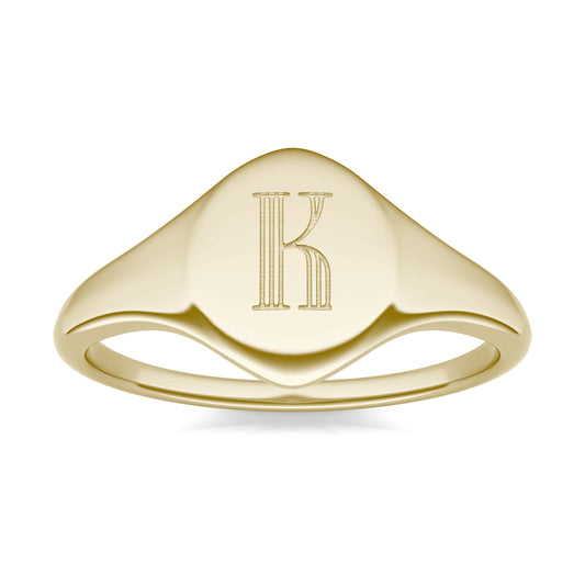 Round Caydia Lab Grown Diamond Signature Oval Initial Signet Ring 14K Yellow Gold, SIZE 7.0 Stone Color F