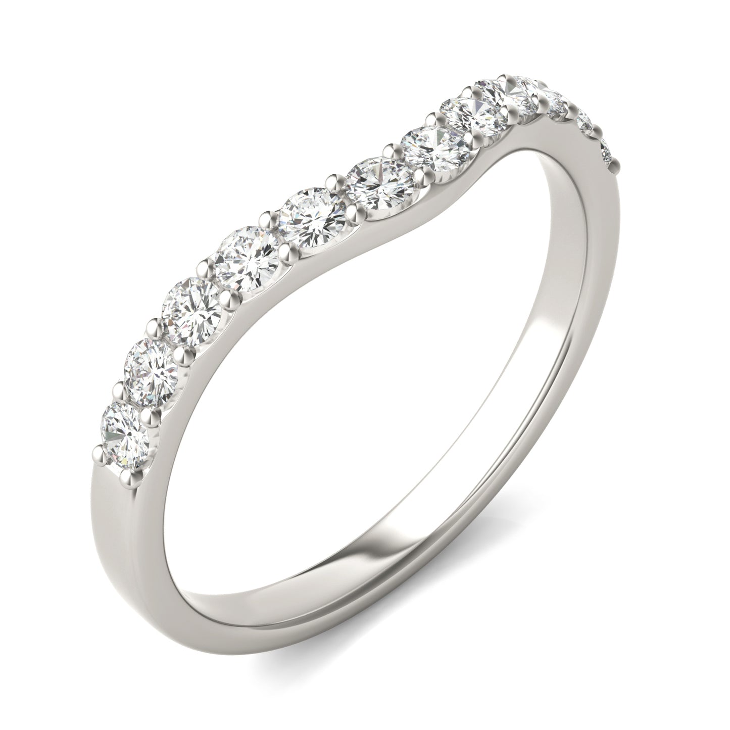 0.36 CTW DEW Round Forever One Moissanite Signature Curved Wedding Ring 14K White Gold