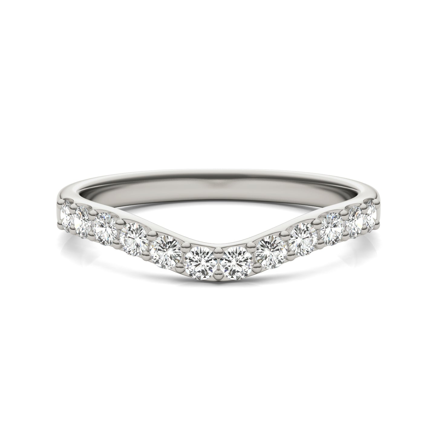 0.36 CTW DEW Round Forever One Moissanite Signature Curved Wedding Ring 14K White Gold