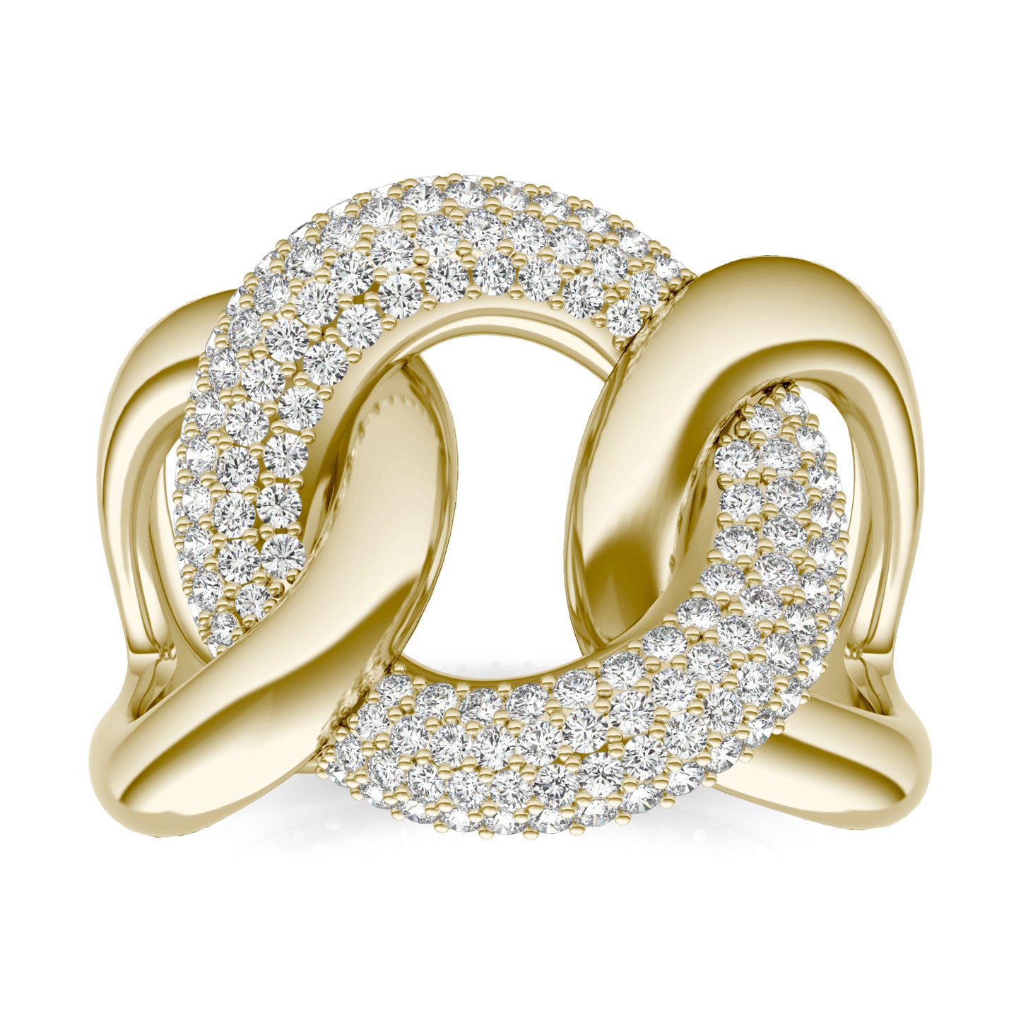 7/8 CTW Round Caydia Lab Grown Diamond Accented Chain Statement Ring 14K Yellow Gold