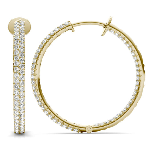 1 1/2 CTW Round Caydia Lab Grown Diamond Two Row Pave Inside Out Earrings 14K Yellow Gold