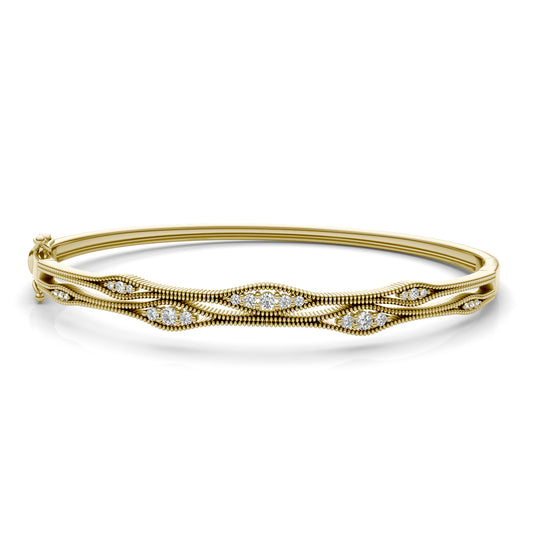 3/8 CTW Round Caydia Lab Grown Diamond Two Row Alternating Bangle Bracelet 14K Yellow Gold