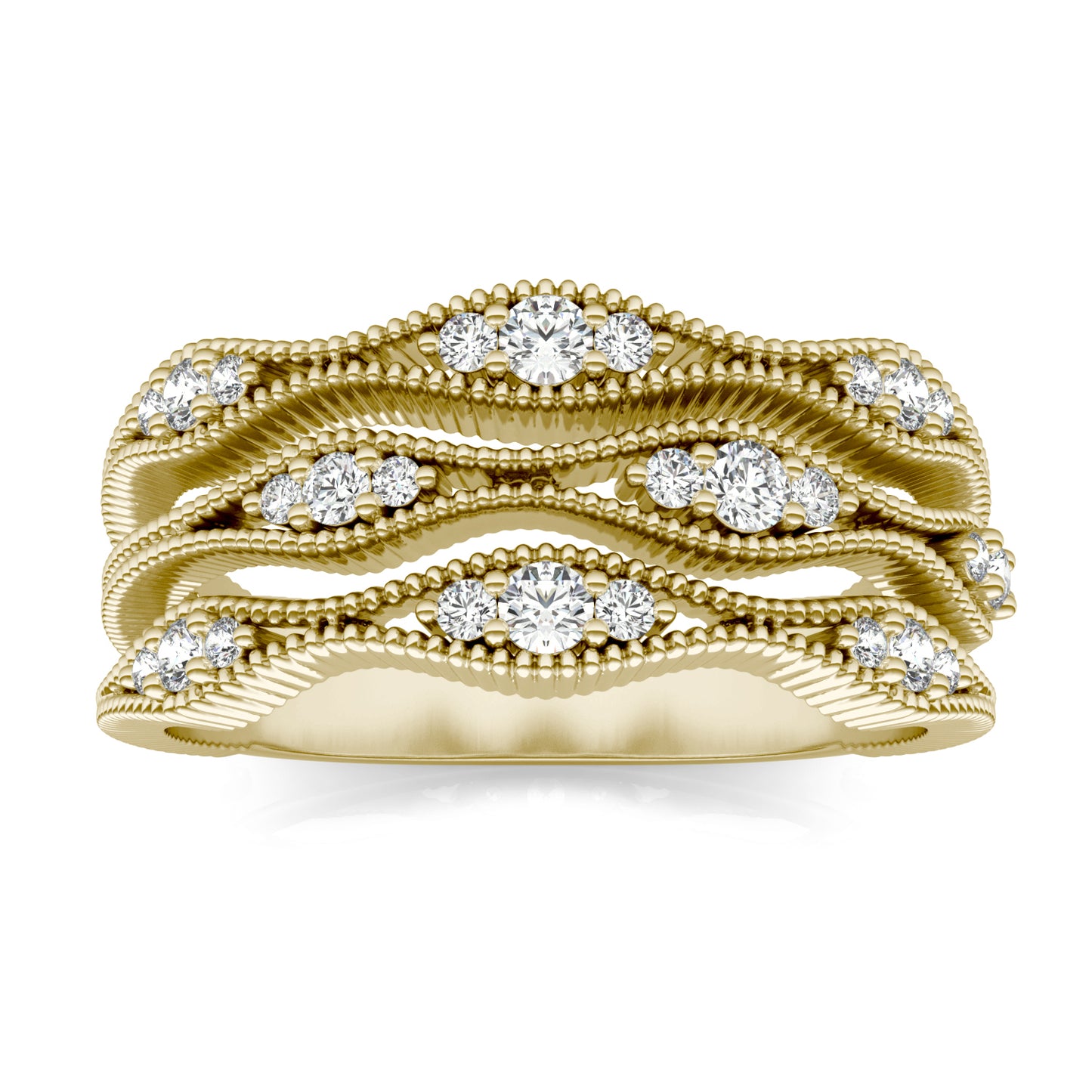 1/3 CTW Round Caydia Lab Grown Diamond Three Row Graduated Ring 14K Yellow Gold