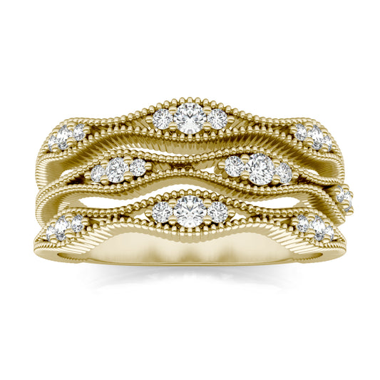 1/3 CTW Round Caydia Lab Grown Diamond Three Row Graduated Ring 14K Yellow Gold