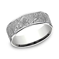 6.5mm Meteorite Patterned Mens Band in Two-Tone Grey Tantalum and 14K White Gold