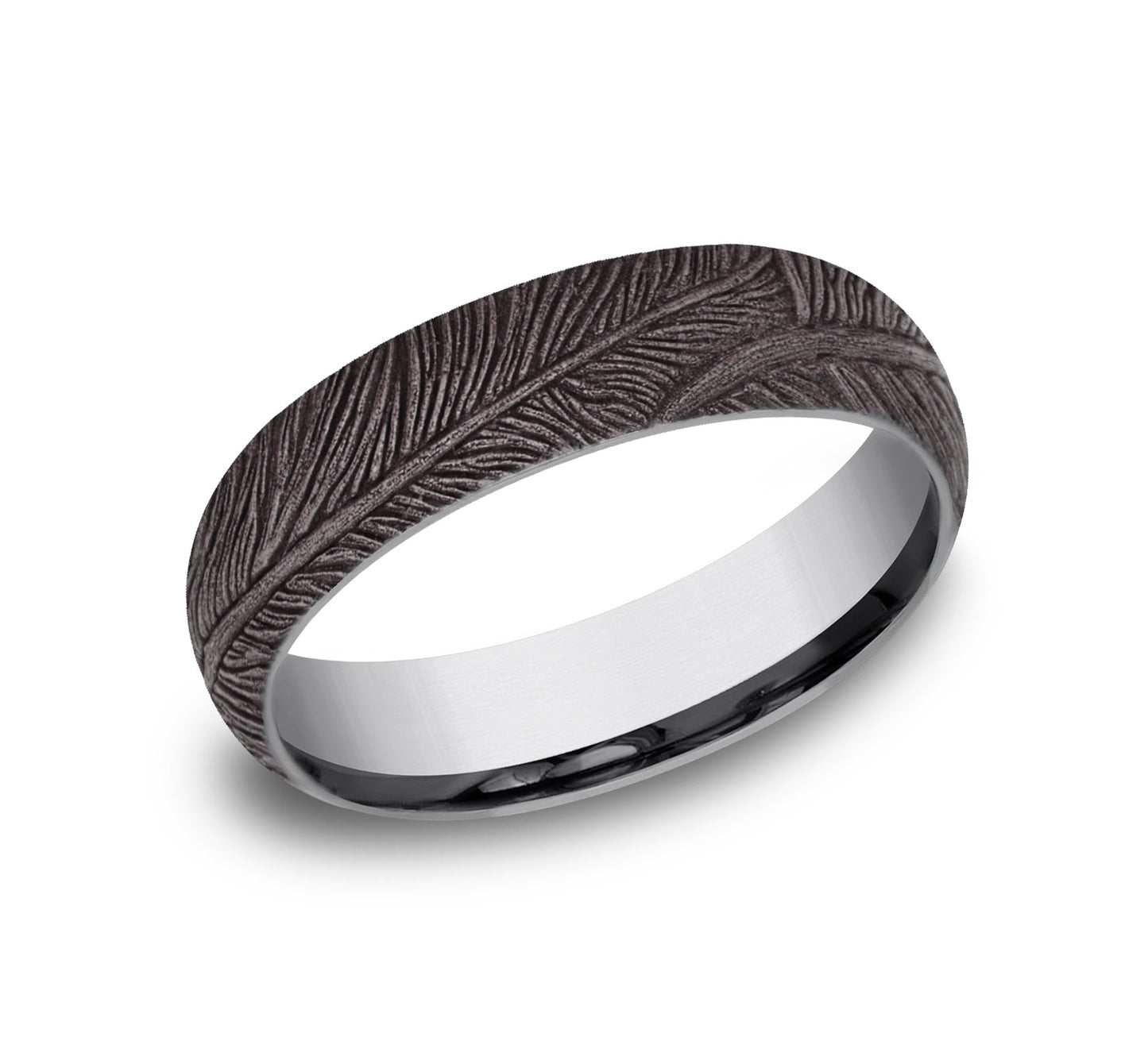 6.0mm Feather Patterned Mens Band in Grey Tantalum