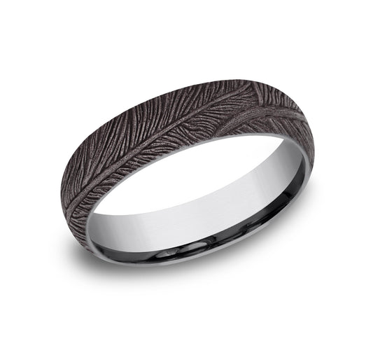 6.0mm Feather Patterned Mens Band in Grey Tantalum