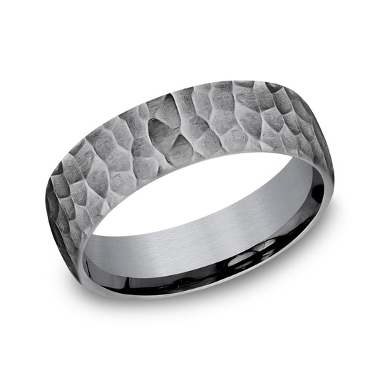 6.5mm Hammer Finished Mens Band in Grey Tantalum