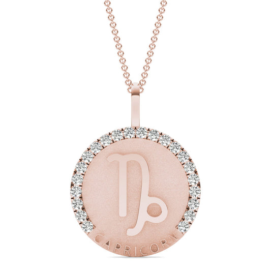 2/3 CTW Round Caydia Lab Grown Diamond Capricorn Pendant 14K Rose Gold
