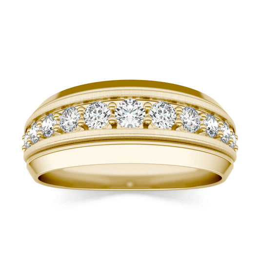 5/8 CTW Round Caydia Lab Grown Diamond Signature Beveled Edge Mens Ring 14K Yellow Gold