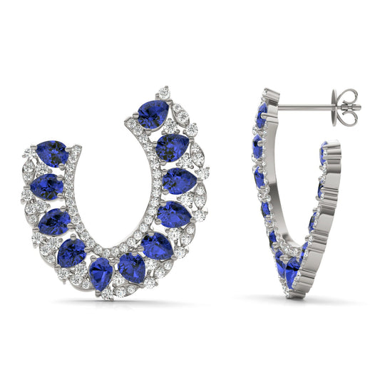 1 1/15 CTW Round Caydia Lab Grown Diamond Statement Earrings 14K White Gold featuring Created Sapphire