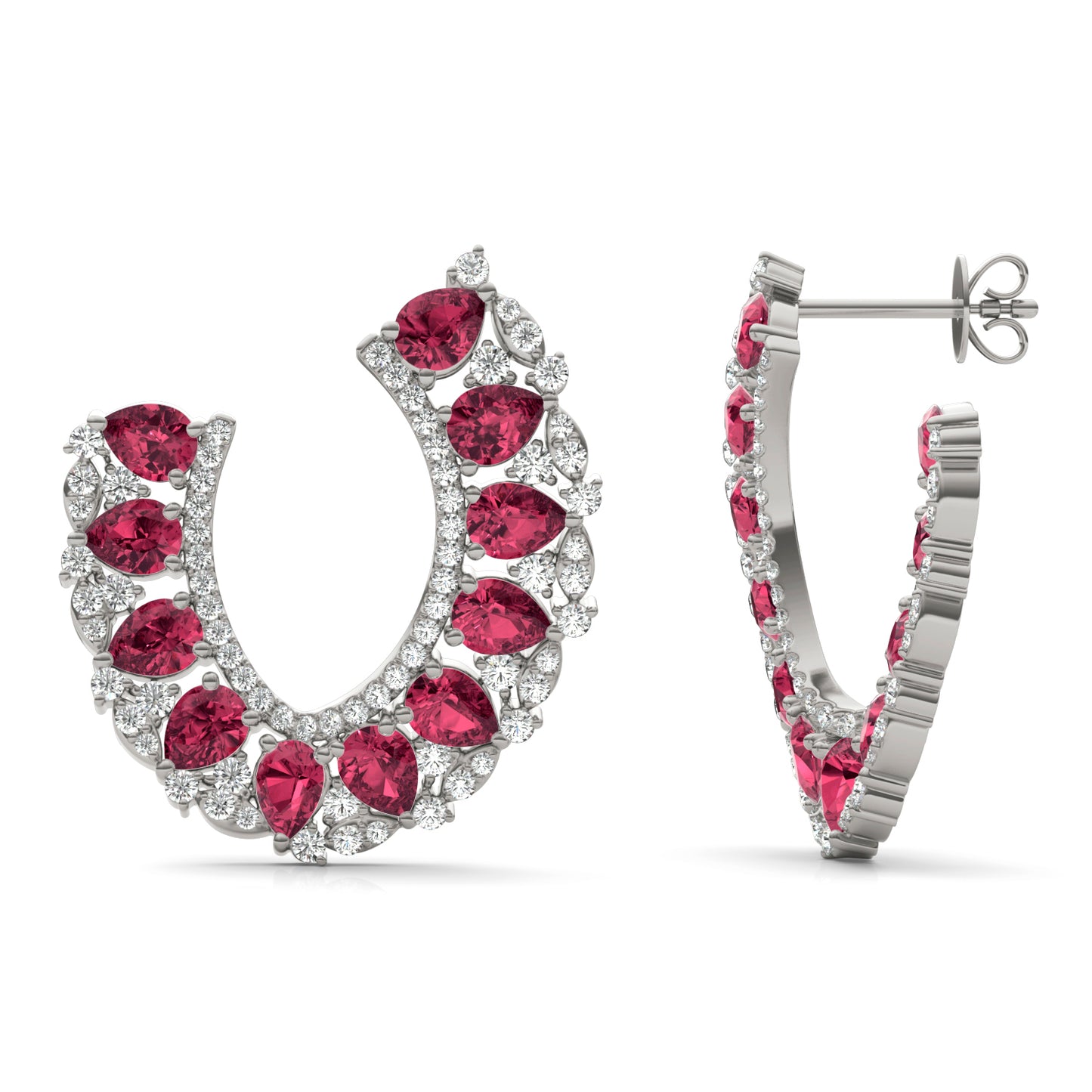 1 1/15 CTW Round Caydia Lab Grown Diamond Statement Earrings 14K White Gold featuring Created Ruby