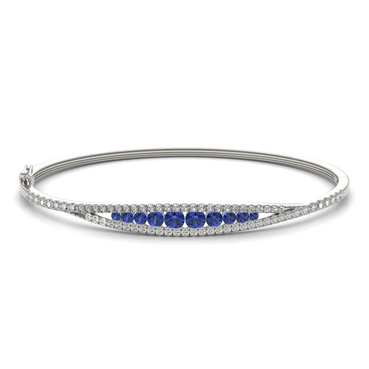 3/4 CTW Round Caydia Lab Grown Diamond Graduated Bangle Bracelet 14K White Gold featuring Created Sapphire
