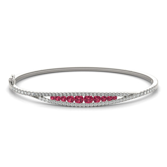 3/4 CTW Round Caydia Lab Grown Diamond Graduated Bangle Bracelet 14K White Gold featuring Created Ruby