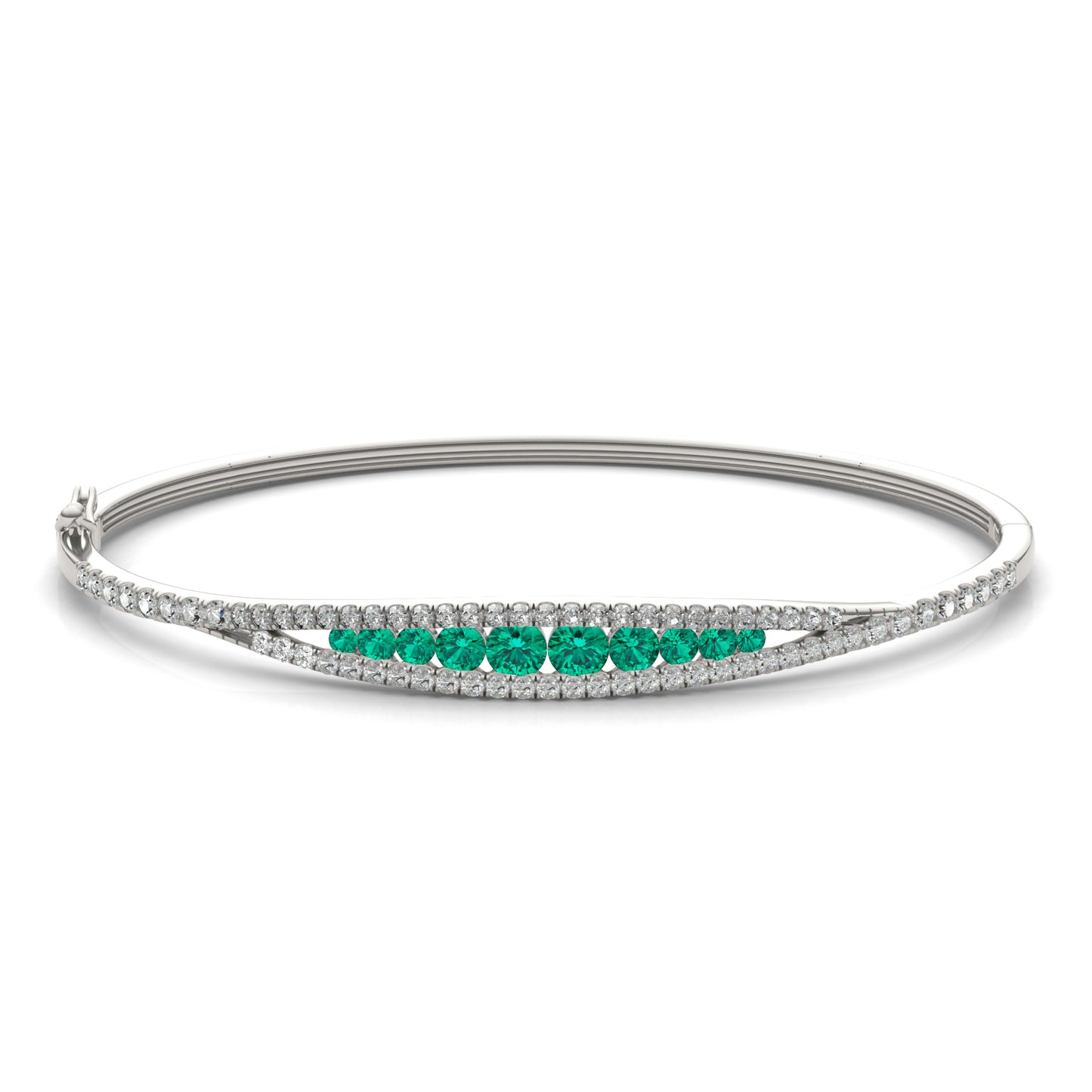3/4 CTW Round Caydia Lab Grown Diamond Graduated Bangle Bracelet 14K White Gold featuring Created Emerald