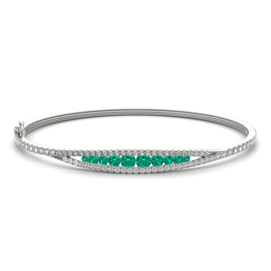3/4 CTW Round Caydia Lab Grown Diamond Graduated Bangle Bracelet 14K White Gold featuring Created Emerald