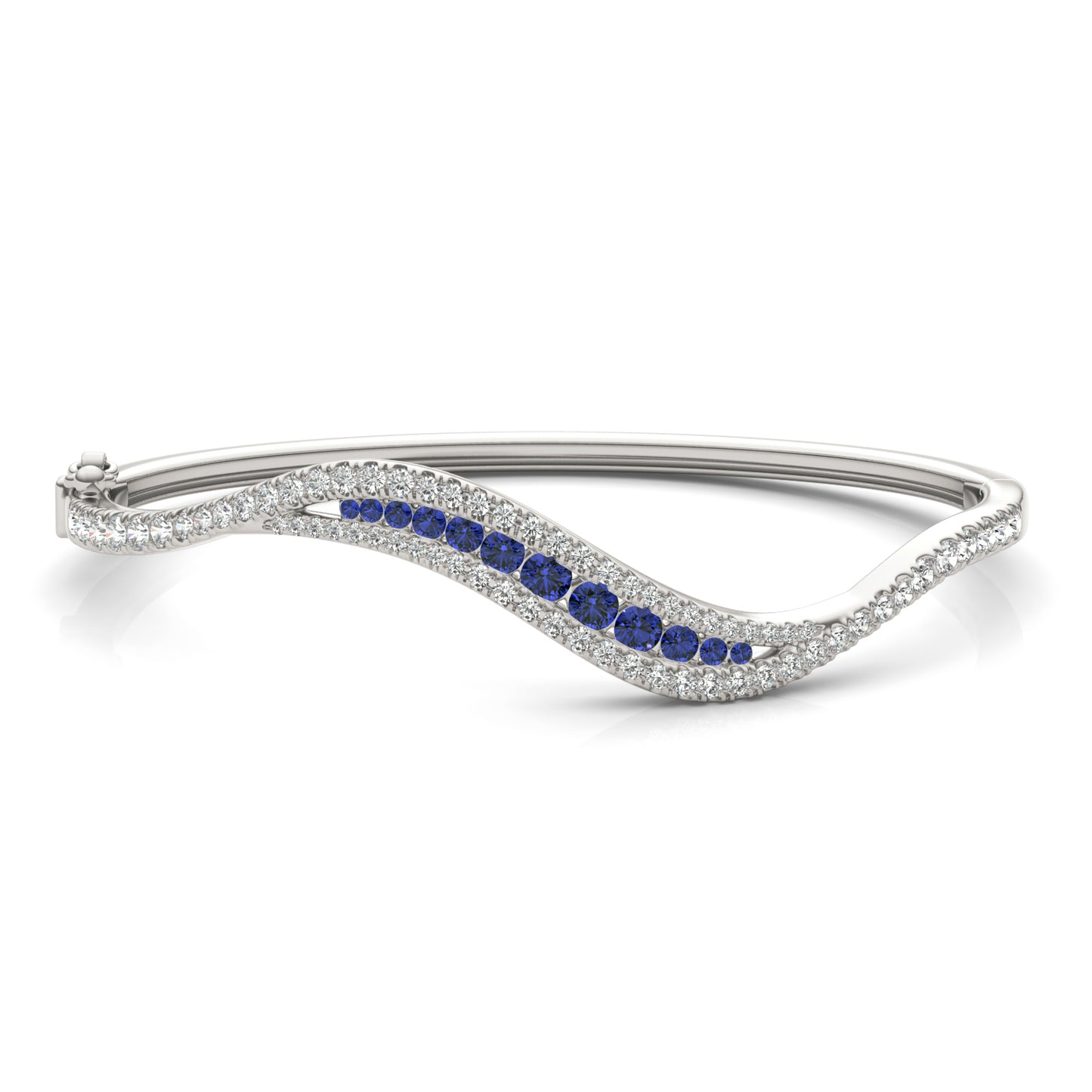 7/8 CTW Round Caydia Lab Grown Diamond Curved Bangle Bracelet 14K White Gold featuring Created Sapphire