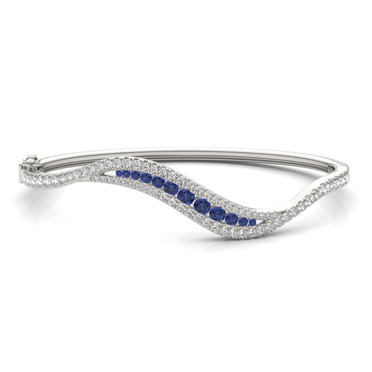 7/8 CTW Round Caydia Lab Grown Diamond Curved Bangle Bracelet 14K White Gold featuring Created Sapphire