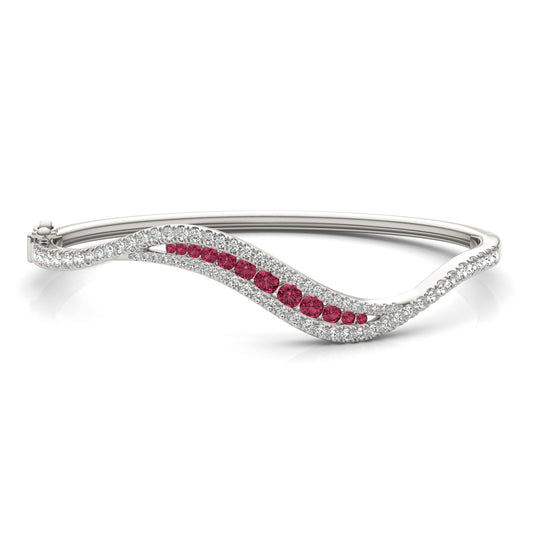 7/8 CTW Round Caydia Lab Grown Diamond Curved Bangle Bracelet 14K White Gold featuring Created Ruby