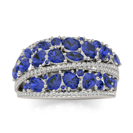 2/5 CTW Round Caydia Lab Grown Diamond Cluster Statement Ring 14K White Gold featuring Created Sapphire