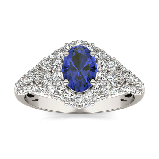 1 CTW Round Caydia Lab Grown Diamond Pave Ring 14K White Gold featuring Created Sapphire