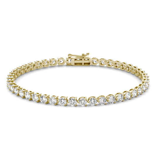 4.70 CTW DEW Round Forever One Moissanite Three Prong Tennis Bracelet 14K Yellow Gold
