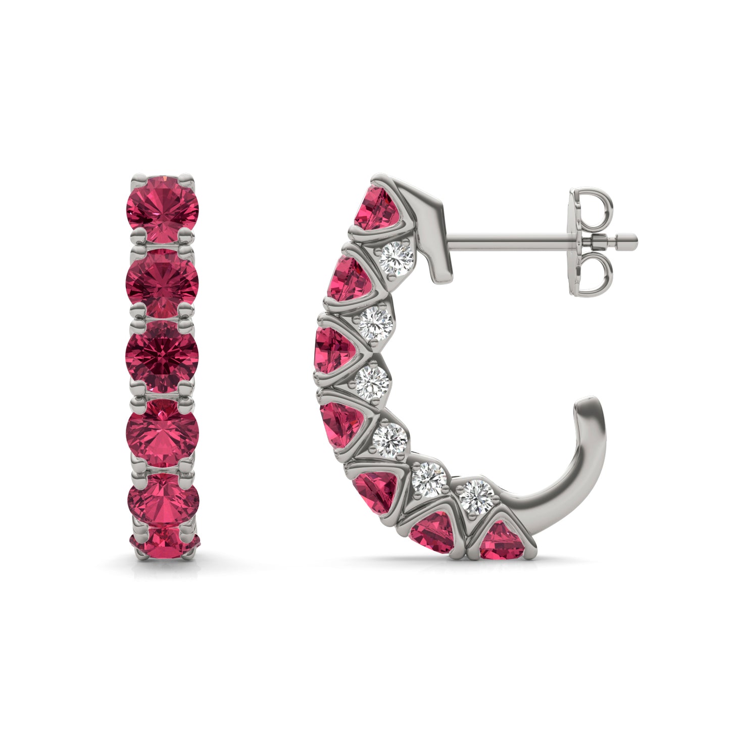 1/3 CTW Round Caydia Lab Grown Diamond J-Hoop Earrings 14K White Gold featuring Created Ruby