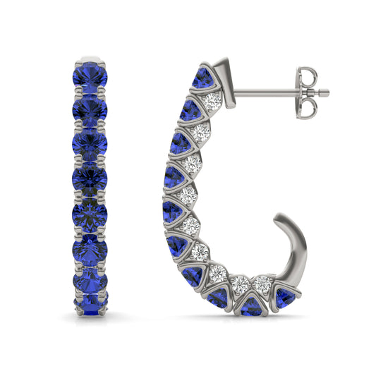 1/2 CTW Round Caydia Lab Grown Diamond J-Hoop Earrings 14K White Gold featuring Created Sapphire