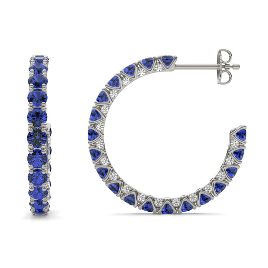 1/3 CTW Round Caydia Lab Grown Diamond Hoop Earrings 14K White Gold featuring Created Sapphire