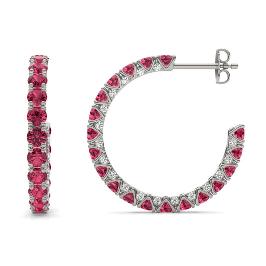 1/3 CTW Round Caydia Lab Grown Diamond Hoop Earrings 14K White Gold featuring Created Ruby