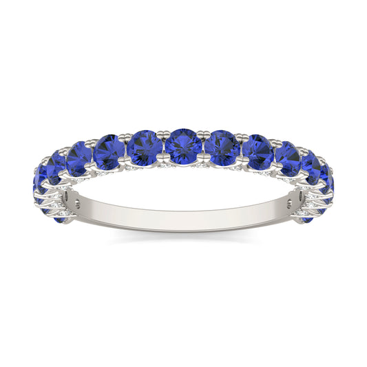 1/6 CTW Round Caydia Lab Grown Diamond Accented Anniversary Ring 14K White Gold featuring Created Sapphire