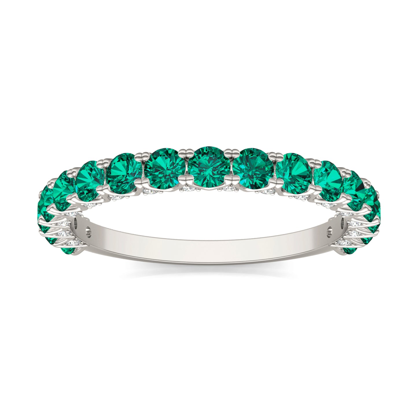 1/6 CTW Round Caydia Lab Grown Diamond Accented Anniversary Ring 14K White Gold featuring Created Emerald