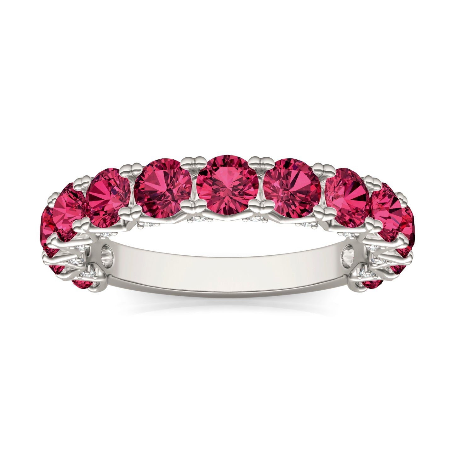 1/4 CTW Round Caydia Lab Grown Diamond Accented Anniversary Ring 14K White Gold featuring Created Ruby