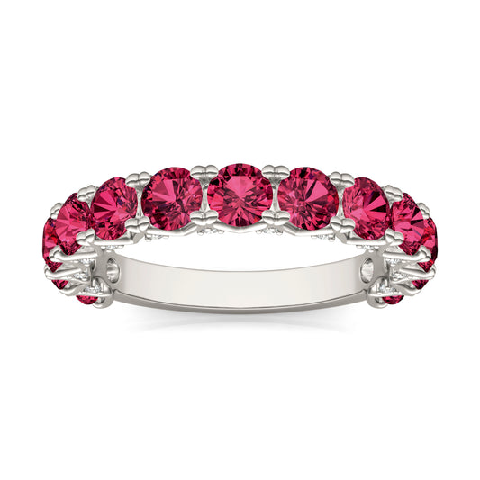 1/4 CTW Round Caydia Lab Grown Diamond Accented Anniversary Ring 14K White Gold featuring Created Ruby