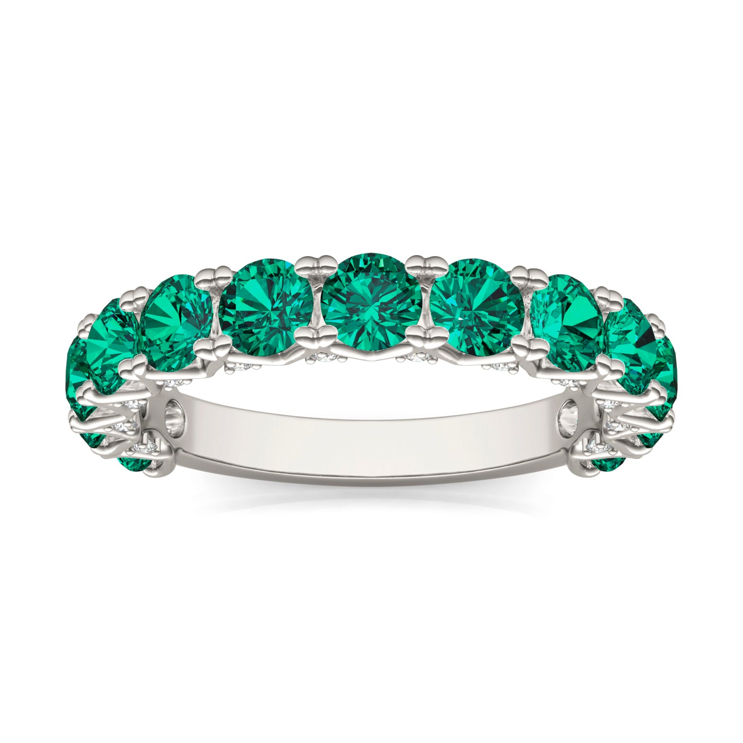 1/4 CTW Round Caydia Lab Grown Diamond Accented Anniversary Ring 14K White Gold featuring Created Emerald