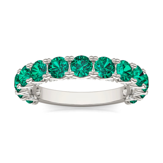 1/4 CTW Round Caydia Lab Grown Diamond Accented Anniversary Ring 14K White Gold featuring Created Emerald